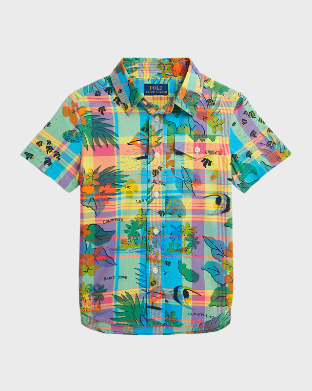 Boy's Tropical Graphic Button Down Shirt, Size 2-7